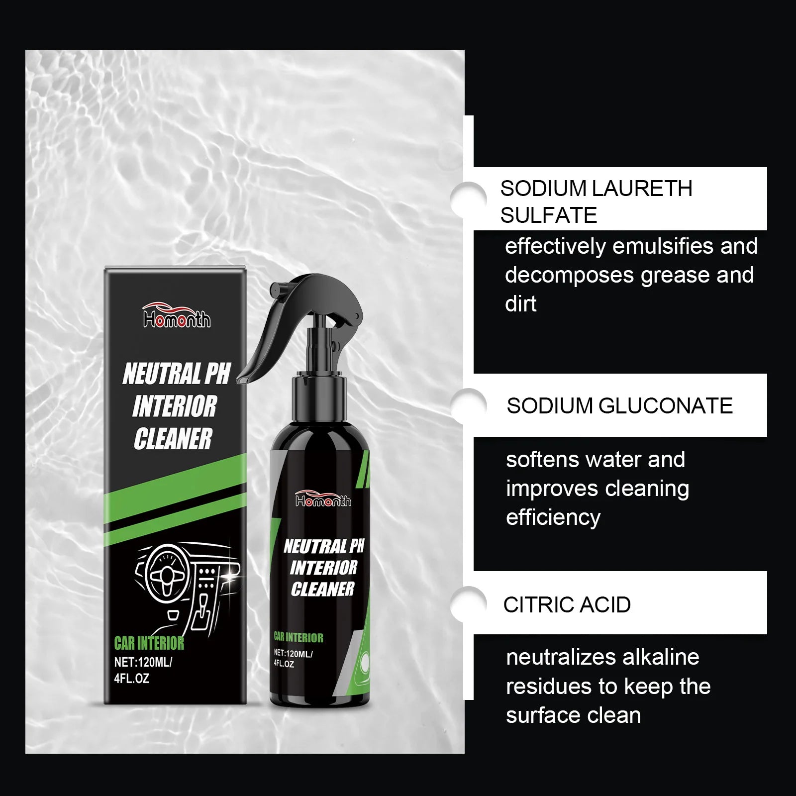 Car Interior Cleaner Agent Ceiling Cleaner Leather Flannel Woven Fabric Water Free Multipurpose Auto Dash Cleaning Tool