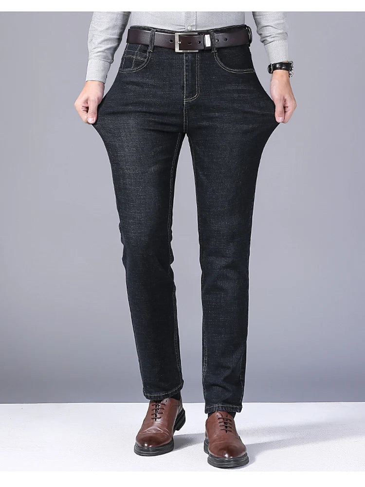 Men Fashion Straight Jeans Men 2025 New Stretch Slim Fit Pants Comfortable Soft Business Denim Trousers Male Brand Clothing