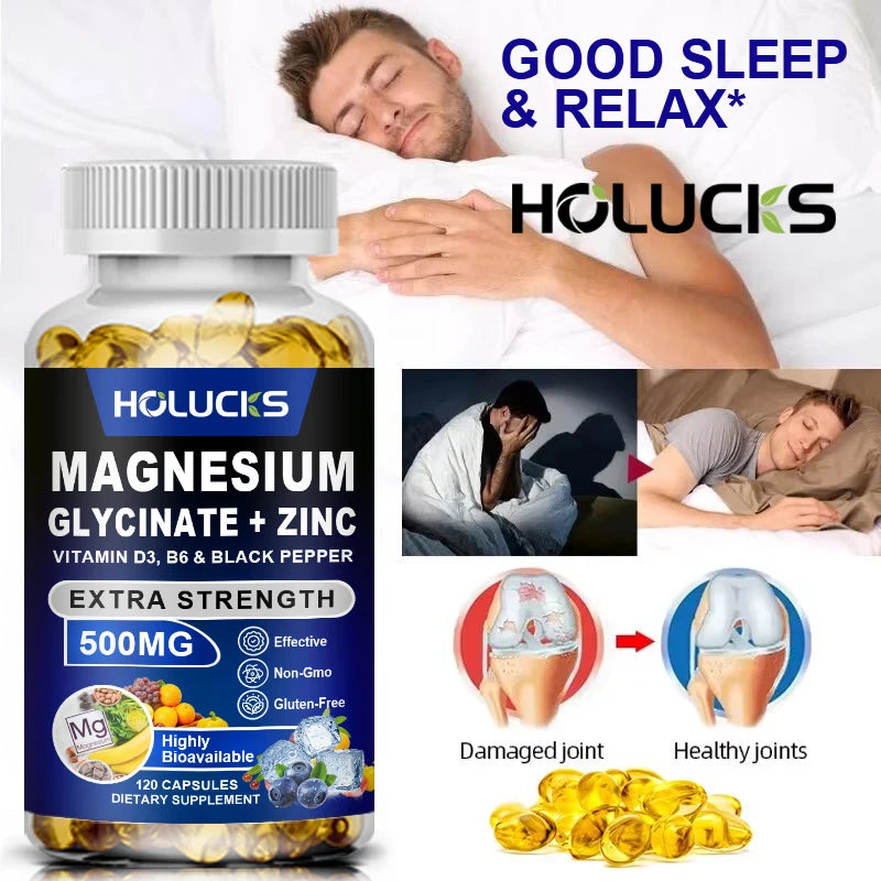 Magnesium Glycinate & Zinc 500mg - Chelated Supplement  - with Vitamin D3 & B6 - Support for Sleep, Muscle & Heart Health