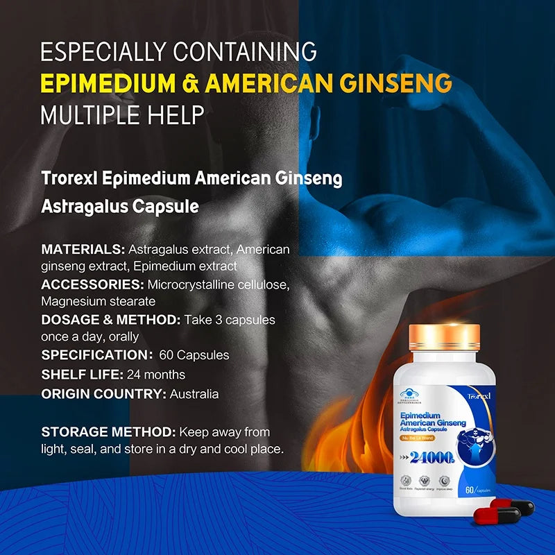 Extra Strength Supplement with Epimedium & Panax Ginseng Extract, Male Enhancing Supplement Supports Improve Male Energy Levels