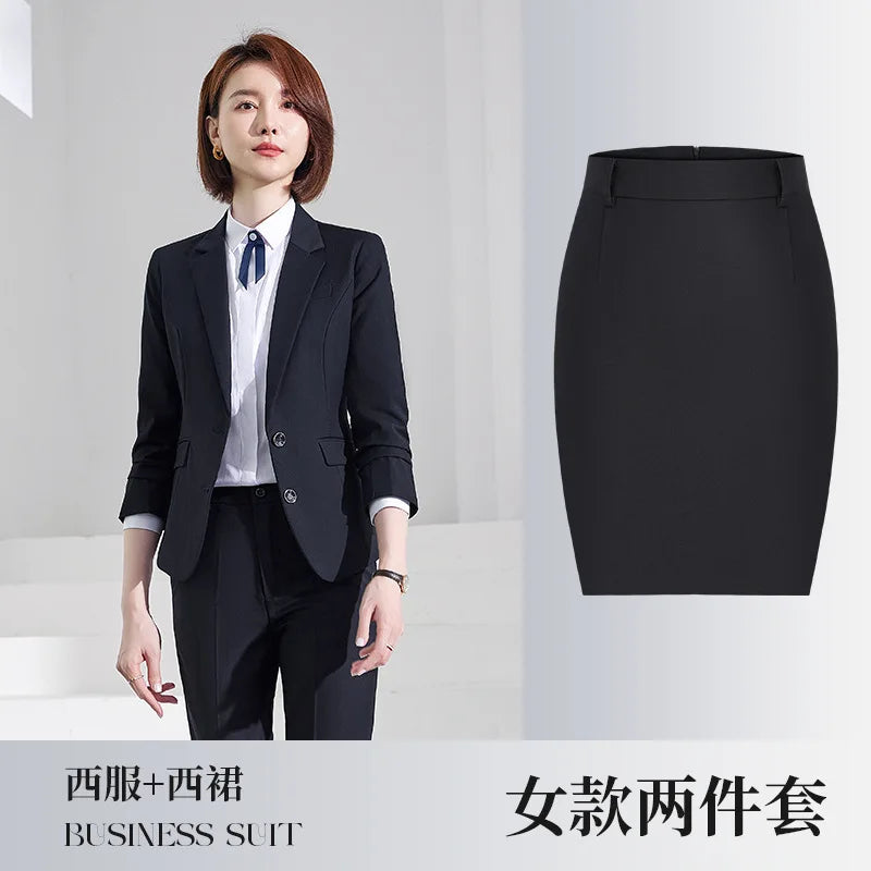 Men's Formal Business Suit Set Black Grey Blue Blazer Pants 2 Piece Work Wear For Office Sales Property 4S Store Staff