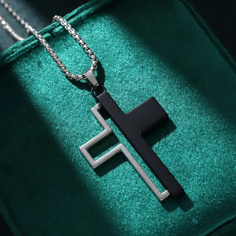 Splicing Cross Necklace for Men Boys,Waterproof Stainless Steel Pendant Necklace,Hip Hop Cool Punk Jewelry Gifts