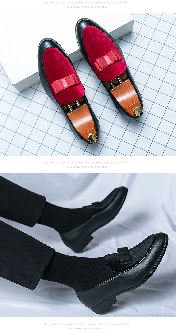 Fashion Wedding Shoes For Men Dress Casual Business Leather Shoes Male Classic Formal Bow Office Social Party Shoes Man Loafers