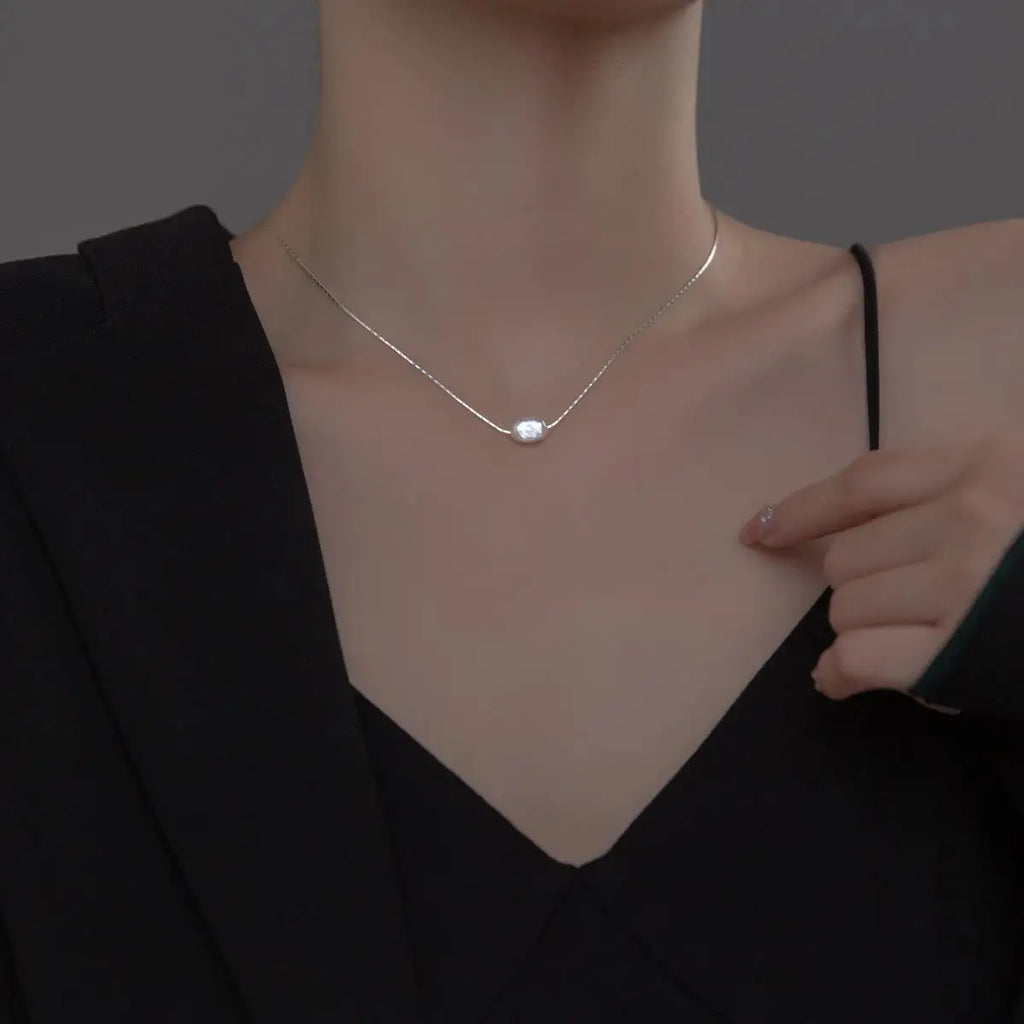 Minar Minimalist Single Freshwater Pearl Pendant Necklaces For Women Gold Plated Brass Snake Chain Choker Wholesale Jewelry