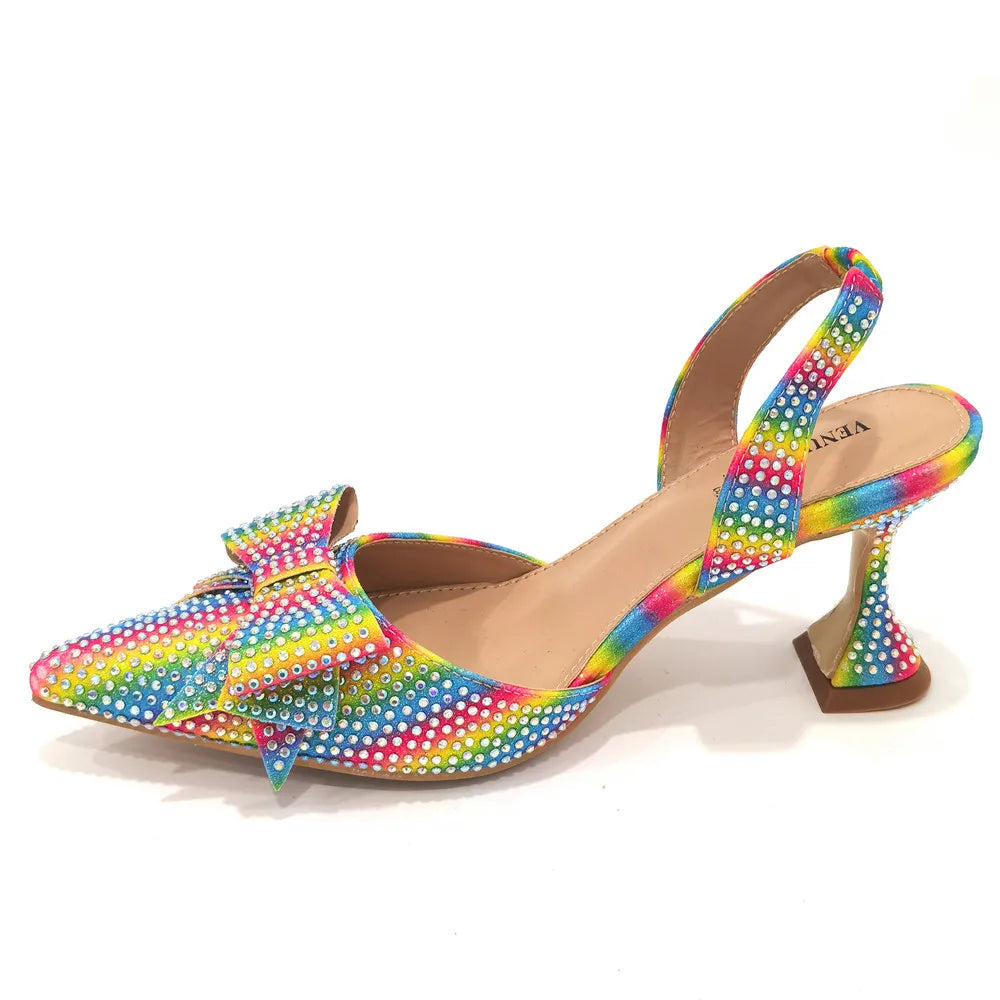 2022 Fashion Womens Dress Shoes Open Toe Ladies Sandals with Heels Latest African Women Wedding Shoes Decorated with Rhinestone