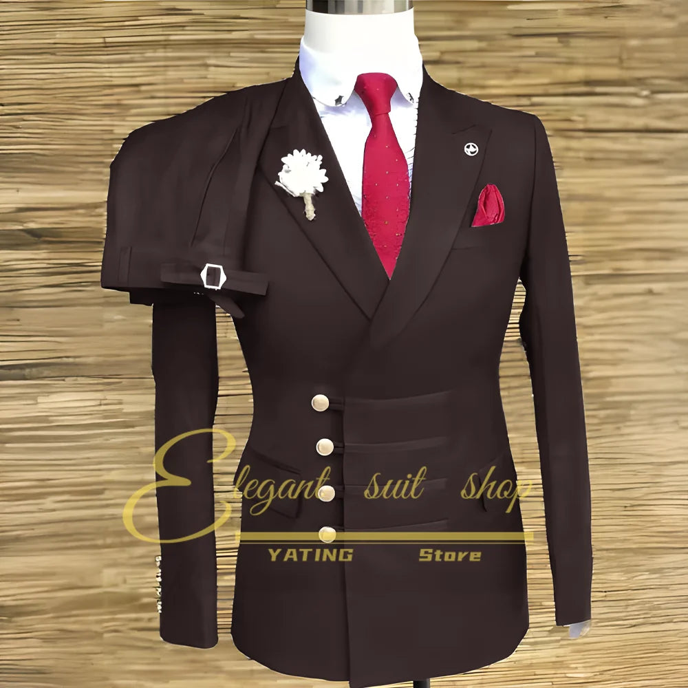 Formal Wedding Men Suits 2 Piece Jacket Pants Sets Double Breasted Male Clothing Costume