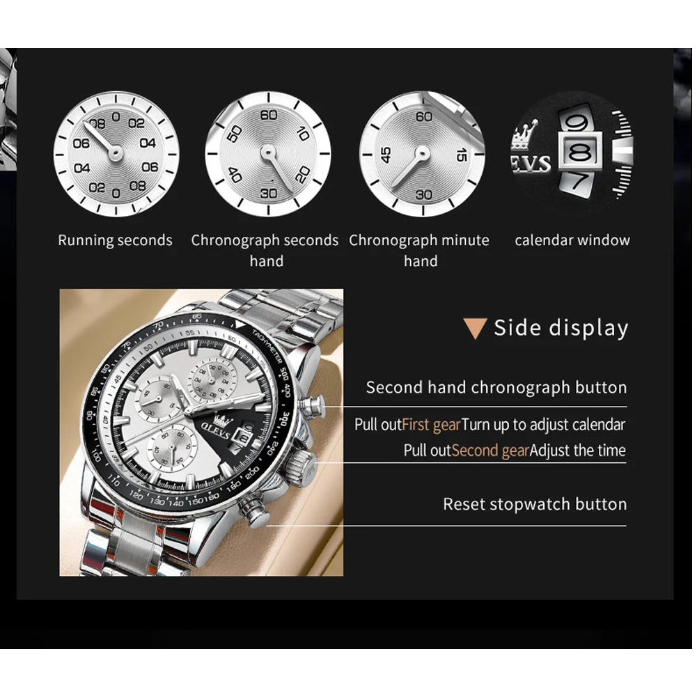 OLEVS Top Men's Watches Luxury Waterproof Luminous Classic Quartz Wrist Watch for Men Chronograph STOP WATCH Sports Man Watch