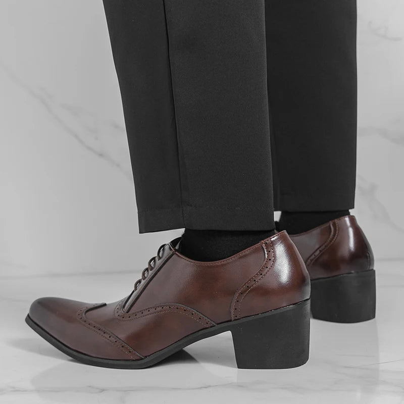 Men's High Heel Business Leather Shoes Mens Pointed Toe Dress Office Flats Men Fashion Wedding Party Oxfords Plus Size 38-46