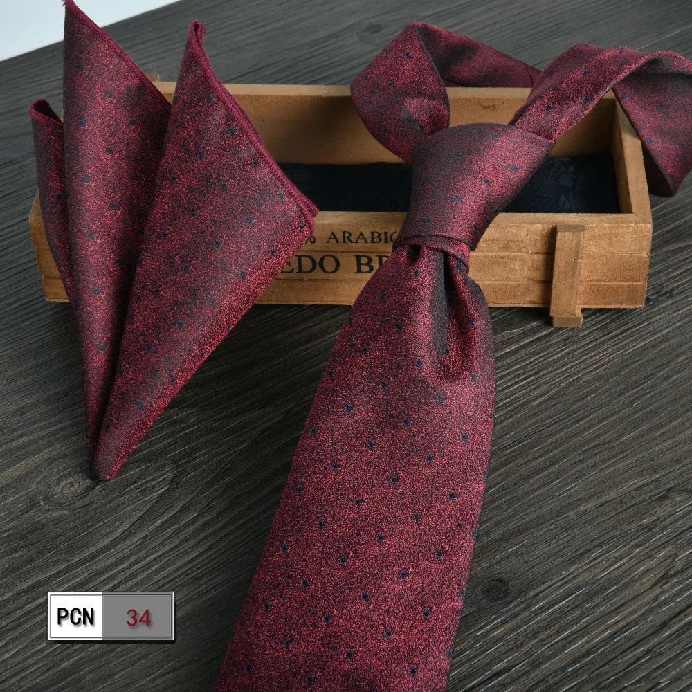 man tie set swine red 8cm Men's Formal tie and pocket square set 2-Piece Business Wedding burgundy ties for men and neckties man