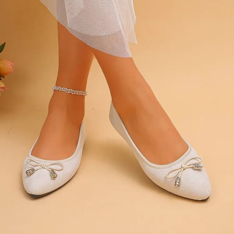 Women's Elegant Pointed Toe Ballet Flats with Bowknot Decor Slip-On Dress Shoes for Office Wedding Party Daily Casual Footwear