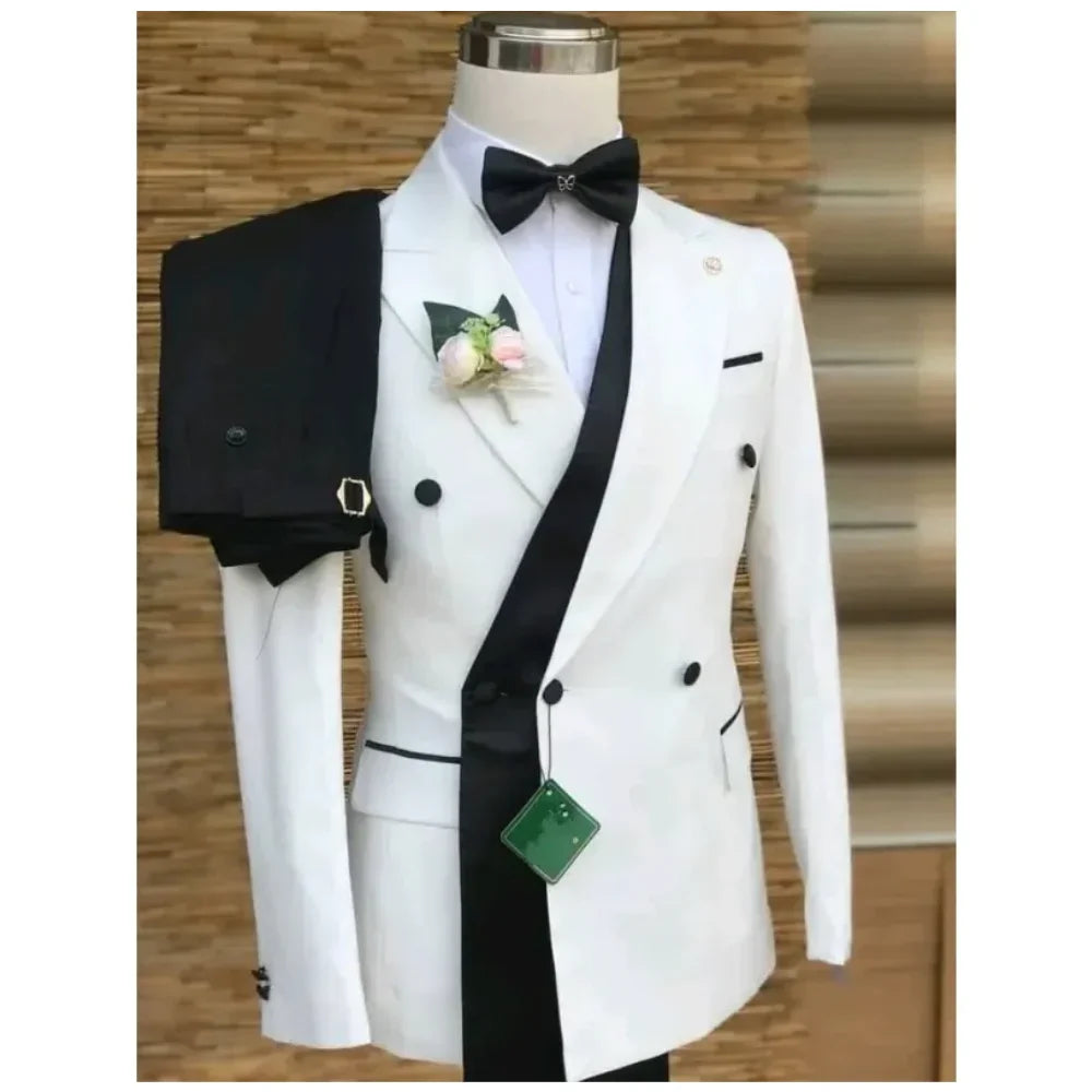 Double Breasted Formal Suits for Men Business Prom Blazer with Pants Wedding Groom Tuxedo Male Suits Custom 2 Pieces Suit Jacket
