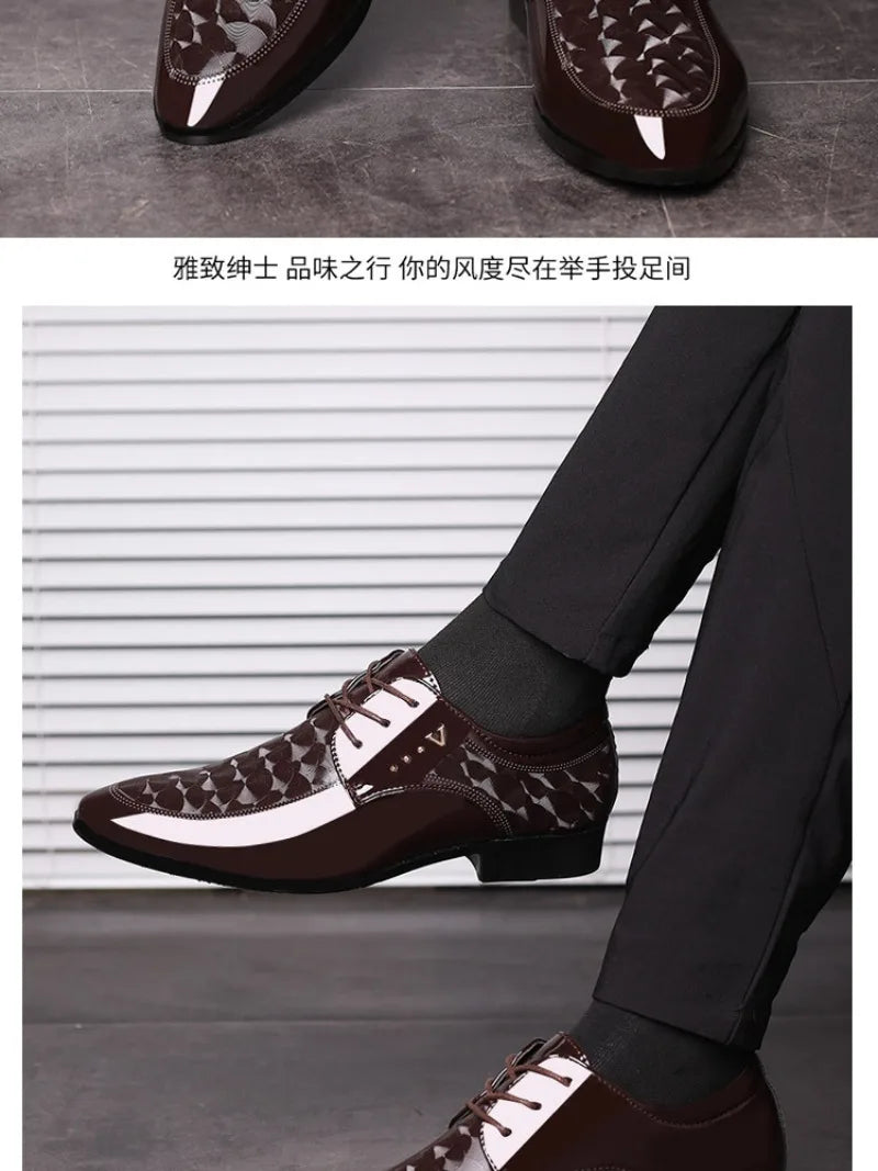 Italian Men's Leather Shoes Point Toe Business Dress Shoes Casual Office Shoe Lace Up Oxfords Luxury Wedding Party Shoes for Men