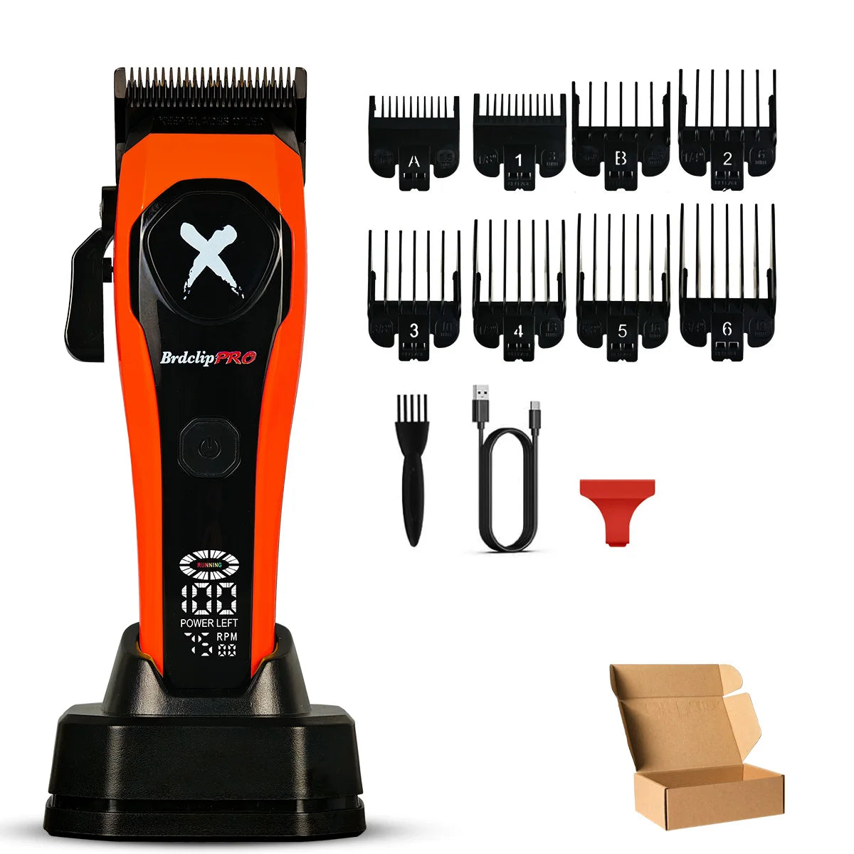 Professional BRDCLIP 619 Hair Clipper 7500RPM Precision Steel Sharp-angled Blades LCD Display Charging Base Hair Cutting Machine