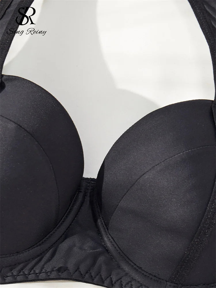 SINGREINY Women Sexy Bra&Briefs Lingerie Sets 2024 European Halter Backless Hollow Out Underwear Sensual Two Pieces Suits