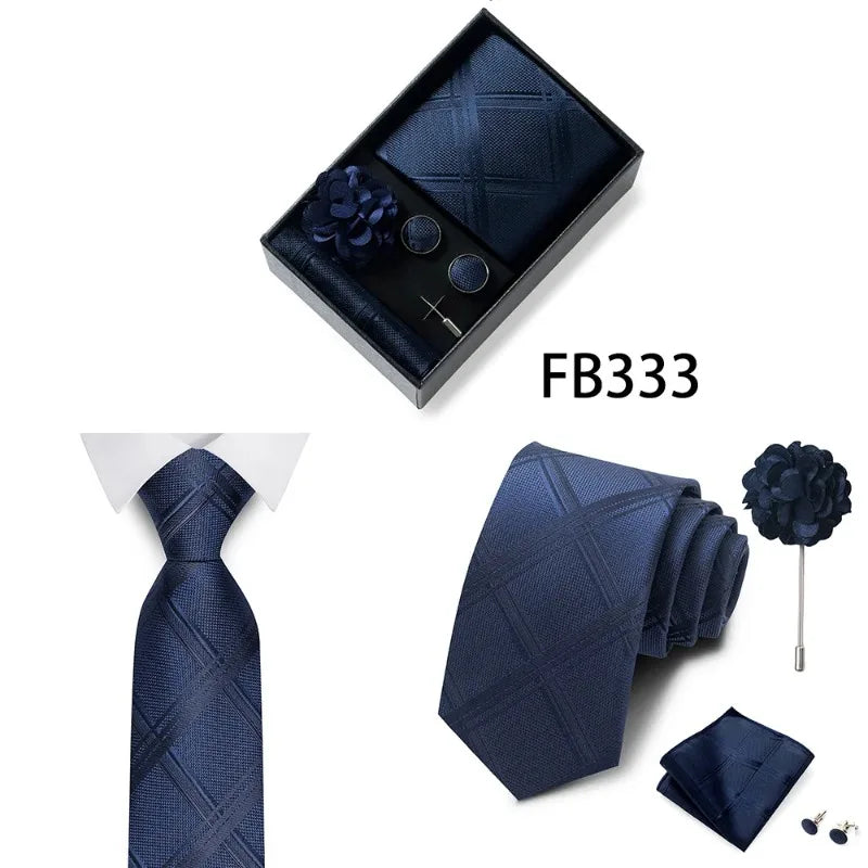 Luxury and Fashionable Men's Tie Gift Box Includes Tie, Handkerchief, Cufflinks, Tie Clip, Brooch
