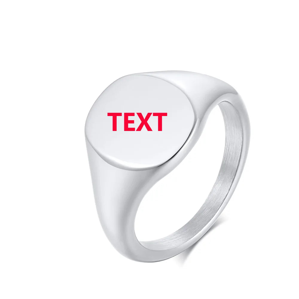 Elegant Personalized Name Bar Ring for Women Gold Color Stainless Steel Signet Stamp Ring Round Square Initial Custom Jewelry