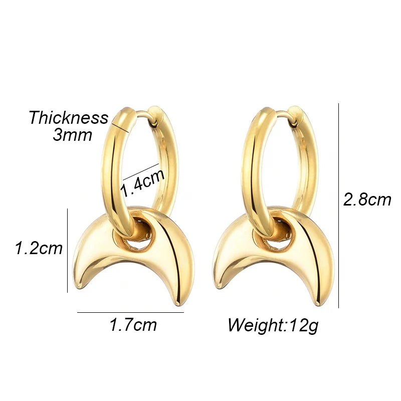 Stainless Steel Round Star Moon Heart Pendant Hoop Earrings for Women Fashion Classic Y2K Jewelry Gold Silver Color Earring