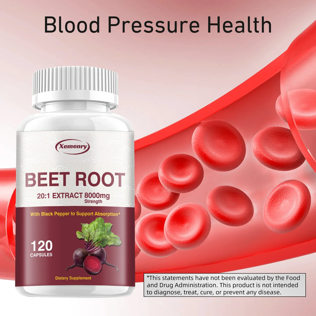 Beet Root Capsules - Supports Healthy Blood Pressure Levels, Promotes Circulation, and Enhances Absorption - 120 Capsules