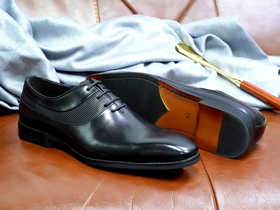 High-end Men's Oxford Shoes Genuine Leather Handmade Lace Up Pointed Toe Dress Leather Shoes Wedding Party Men's Business Shoes