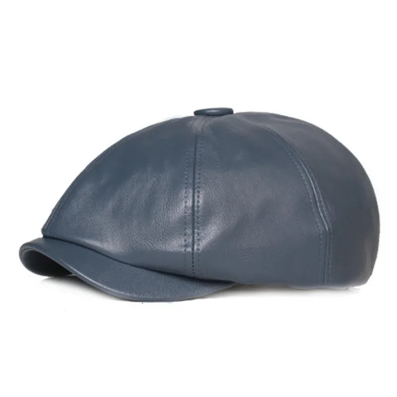 1 Pcs PU Leather Women Hat 2023 New Fashion Street French Artist Warm Beanie Cap Autumn Winter Retro Solid Color Black Beret