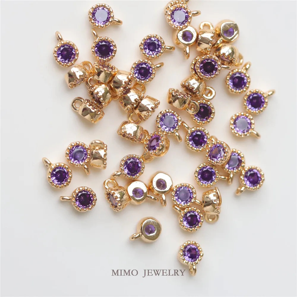 Color copper plated gold custom color mini round single zircon pendant DIY handcrafted accessories