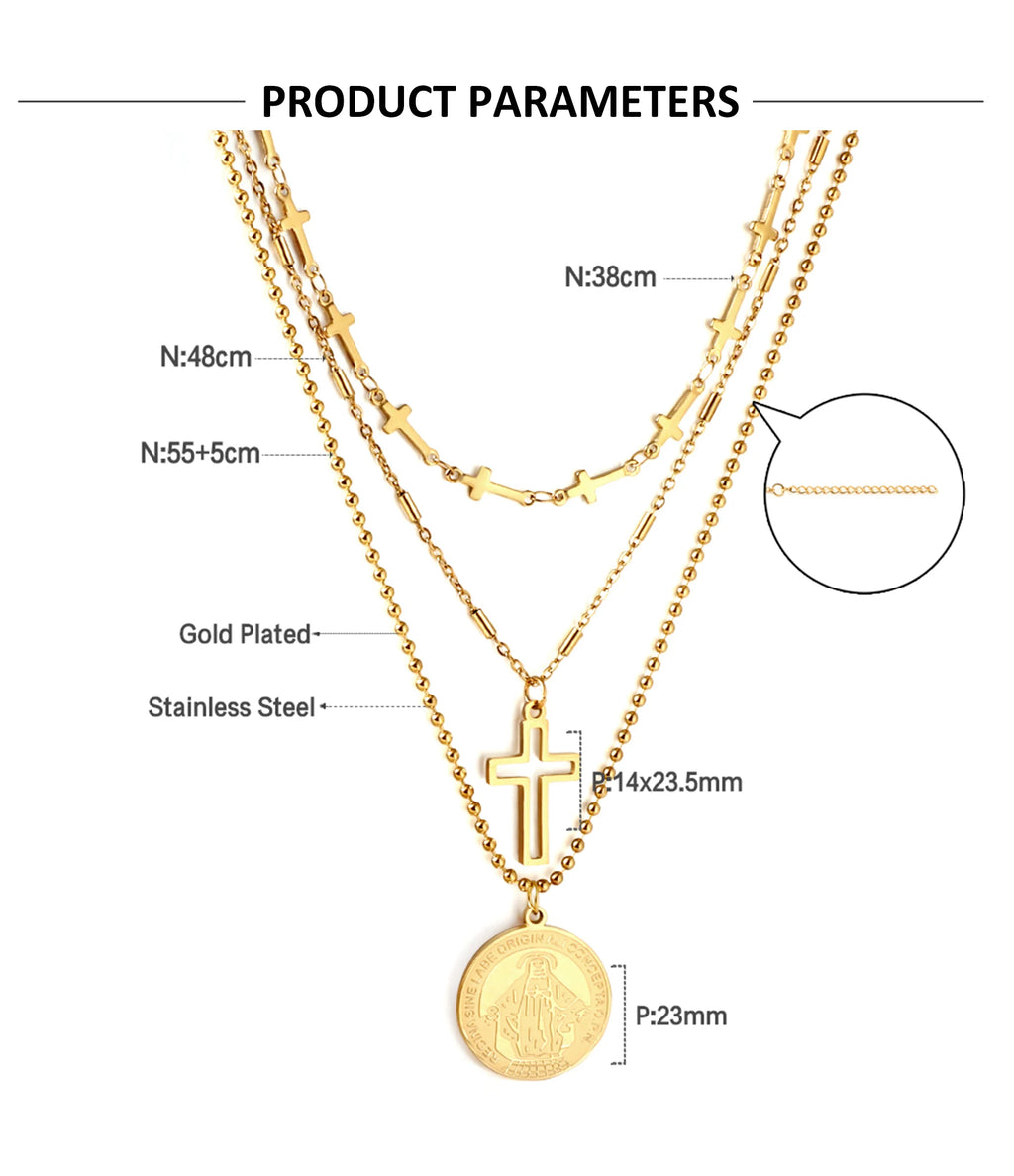 Classic Cross Pendant Necklaces For Women Girls Fashion Gold Plated Stainless Steel O Chain Collares Para Mujer Jewelry Gifts