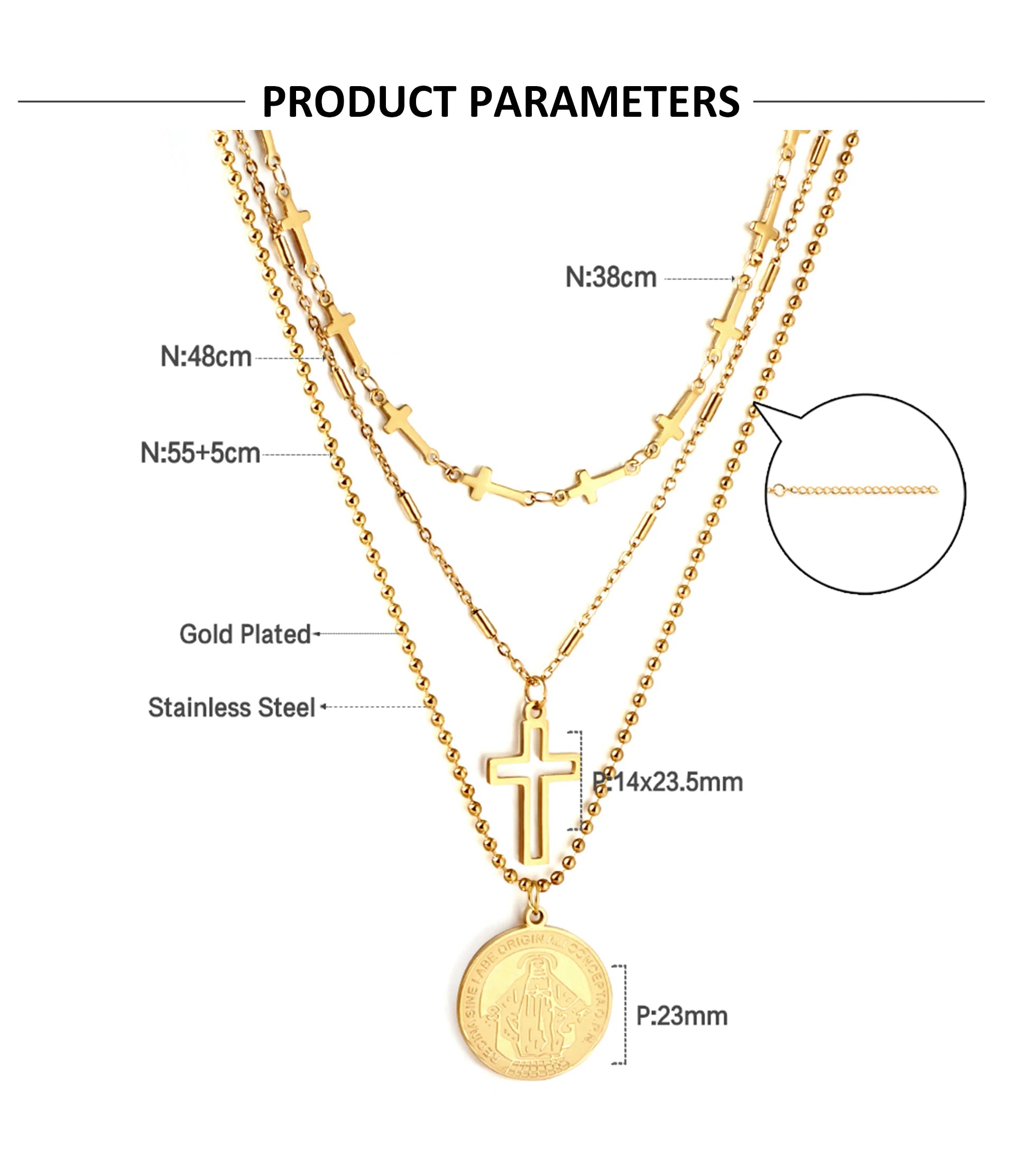 Classic Cross Pendant Necklaces For Women Girls Fashion Gold Plated Stainless Steel O Chain Collares Para Mujer Jewelry Gifts