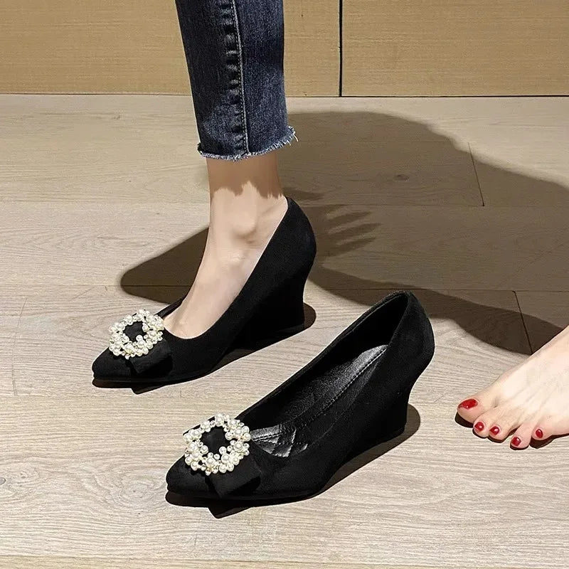 Women Shoes Fashion Wedges Platform Shoe Luxury Diamond Banquet Party Dress Shoes Pointe Shallow Mouth Single Shoe Zapatos Mujer