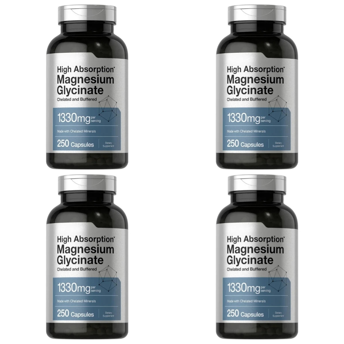 Magnesium Glycinate 1330mg (Elemental Magnesium) 250 Capsules Chelated Buffered Minerals Non-GMO Gluten Free Dietary Supplement