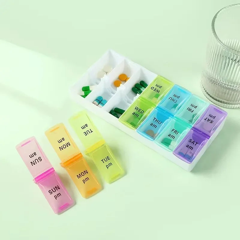 7 Day Pill Organizer 14 Compartments 3 Times Daily Portable Travel Medicine Box for Vitamins Fish Oil Supplements