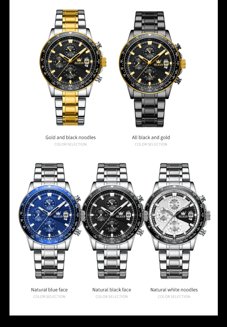 OLEVS Top Men's Watches Luxury Waterproof Luminous Classic Quartz Wrist Watch for Men Chronograph STOP WATCH Sports Man Watch