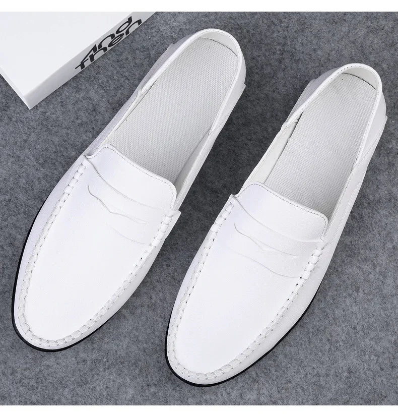 Summer new men's casual leather shoes spot 2024 cross-border large size trend fashion soft bean shoes low-top men's shoes