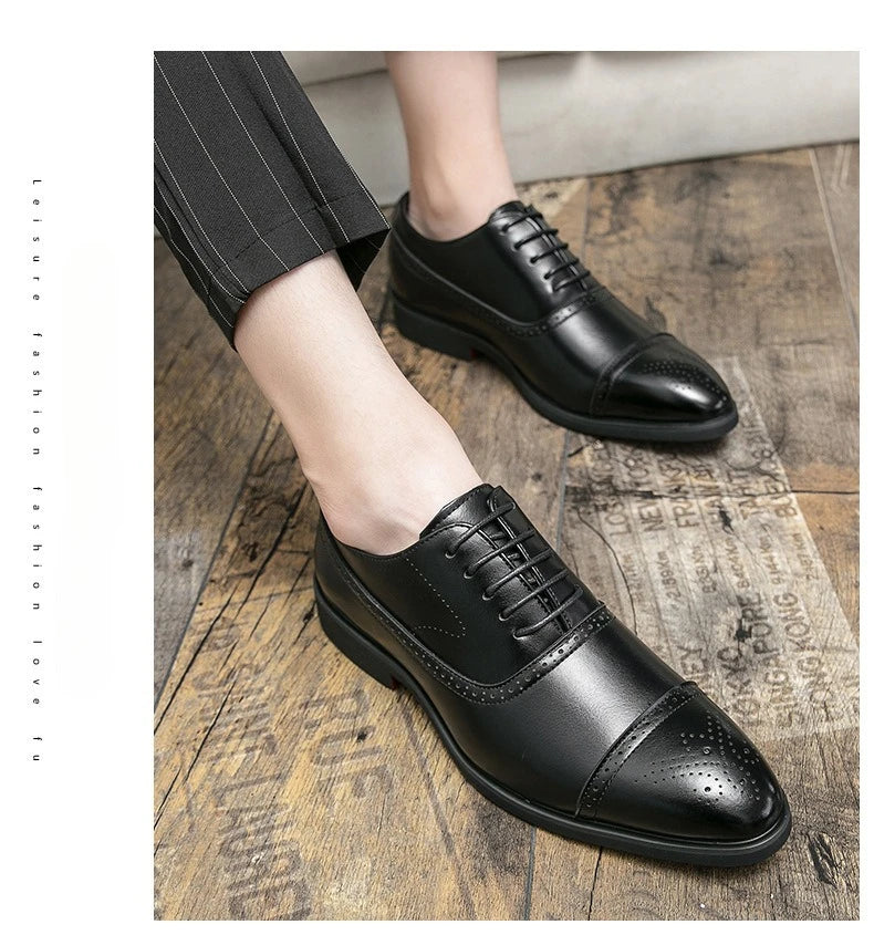 Men's Dress Shoes Red Sole Leather Shoes Pointed Party Shoe Lace-up Office Oxfords Casual Wedding Shoe Retro Business Men Shoes