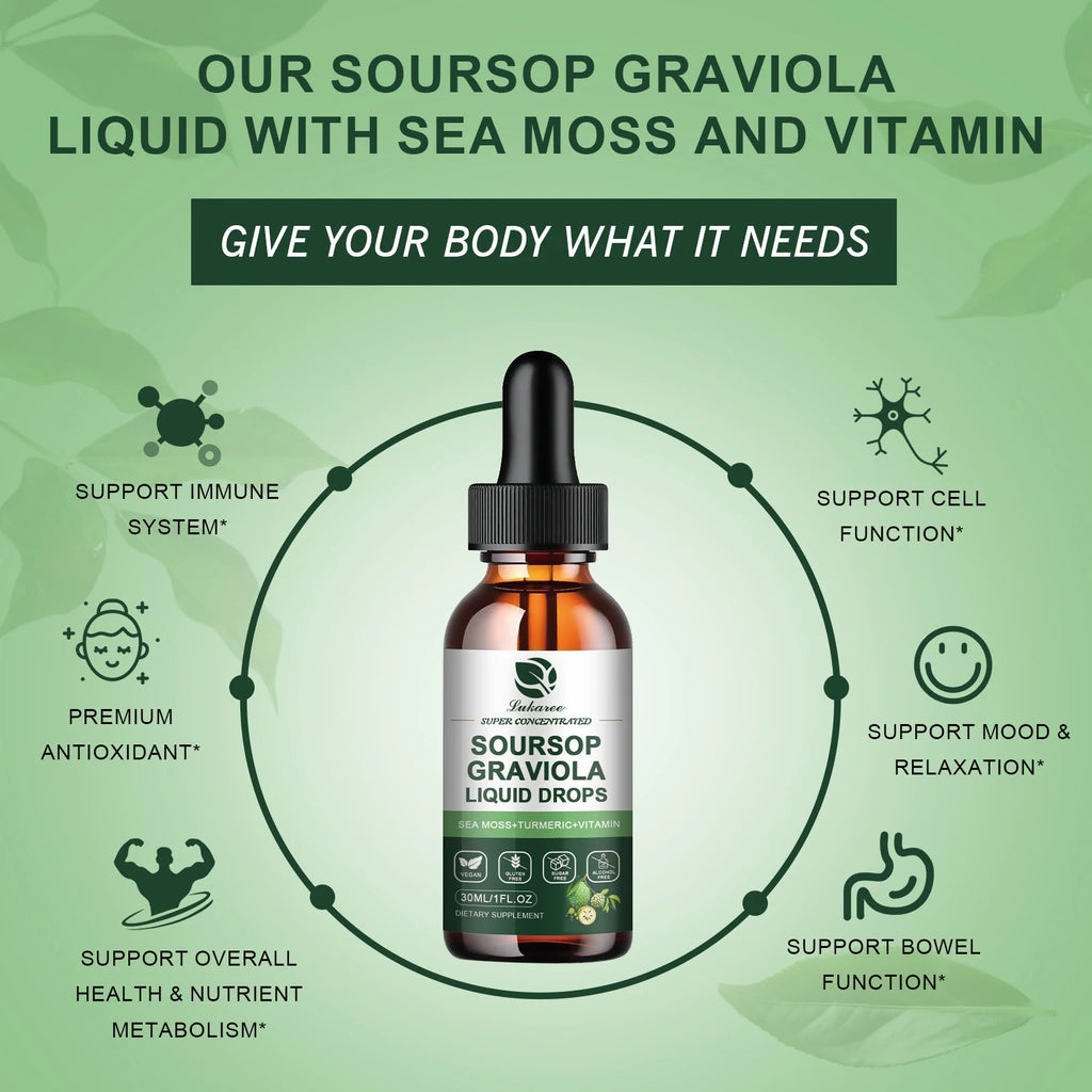 30ML Soursop Graviola Extract Drops Support Immunity and Digestion ,Metabolism Health, Detox and Antioxidation Gluten-Free