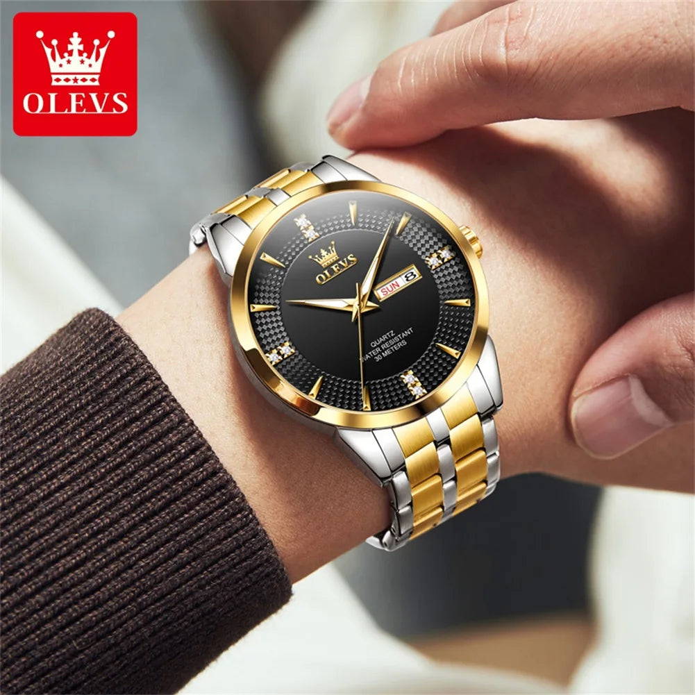 OLEVS Men Watches Luxury Business Fine Steel Original Brand Quartz Wristwatch for Man Waterproof Luminous Date Week Casual Dress