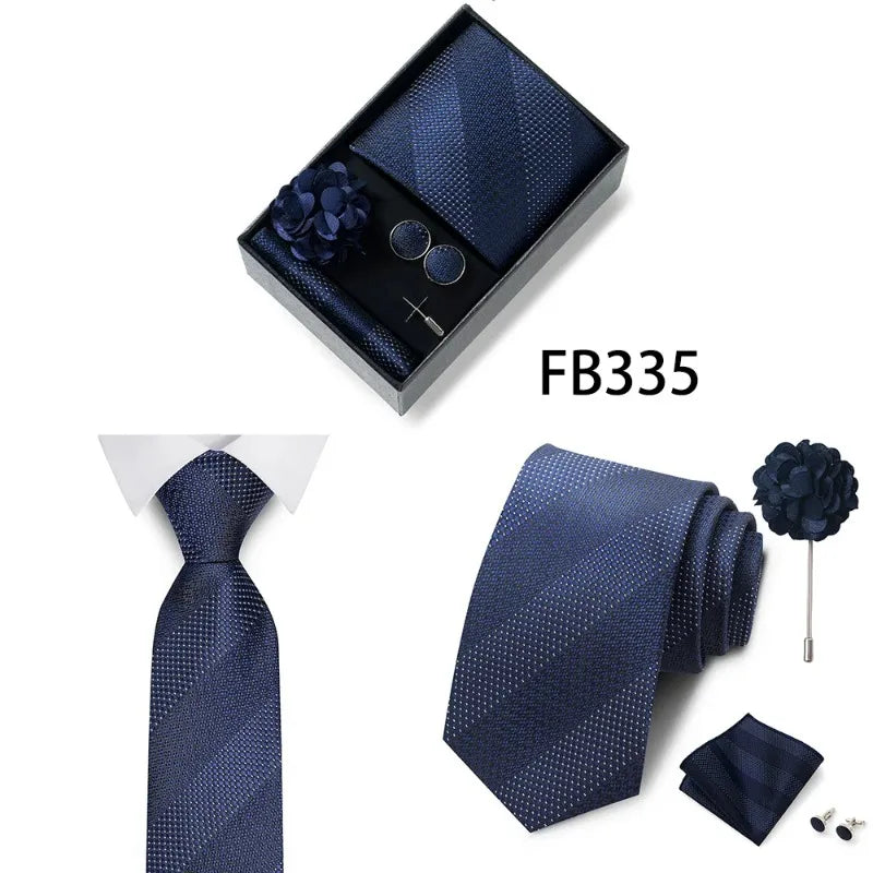 Luxury and Fashionable Men's Tie Gift Box Includes Tie, Handkerchief, Cufflinks, Tie Clip, Brooch