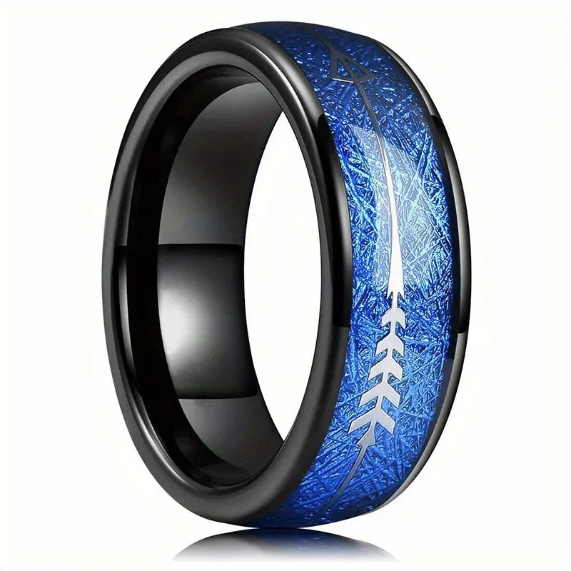 8mm Trendy Stainless Steel Rings For Men Jewelry Party Gift Fashion Black Carbon Fiber Golden Heart Rate Line Men Rings