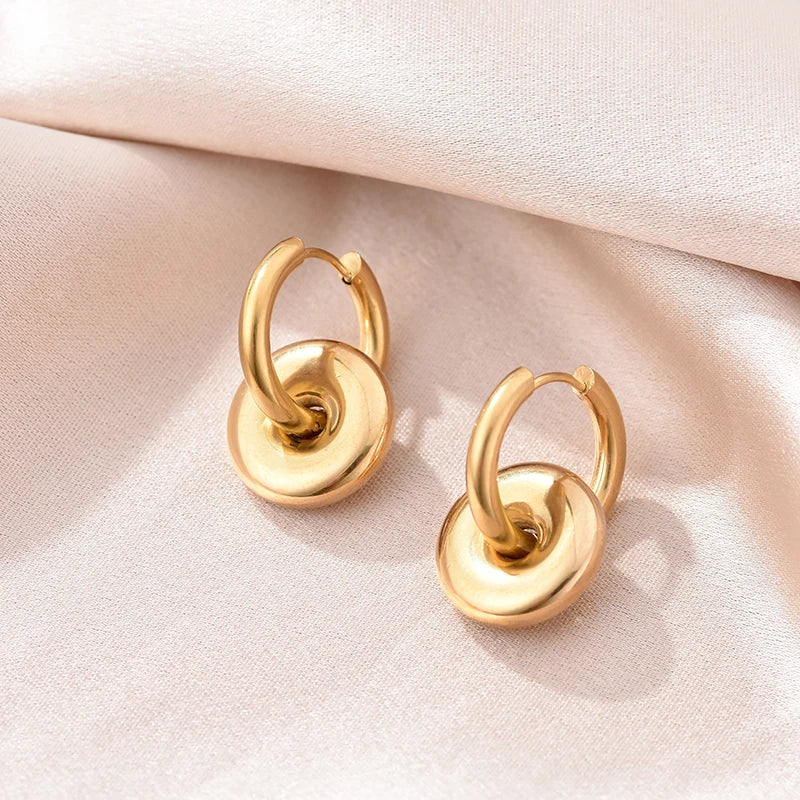 Stainless Steel Round Star Moon Heart Pendant Hoop Earrings for Women Fashion Classic Y2K Jewelry Gold Silver Color Earring