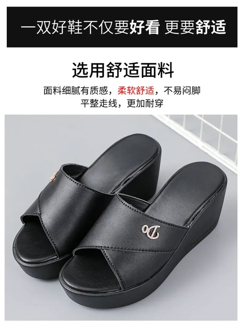 Women shoes Summer Fashion  leather Leisure shoes women platform wedges Fish Mouth Sandal Thick Bottom Slippers
