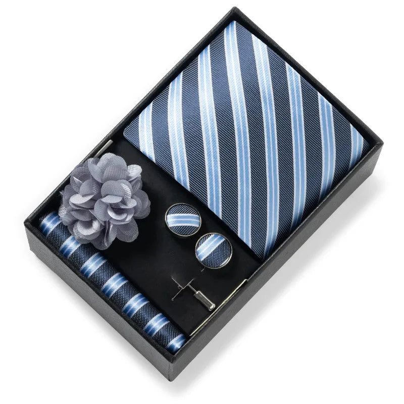 Luxury and Fashionable Men's Tie Gift Box Includes Tie, Handkerchief, Cufflinks, Tie Clip, Brooch