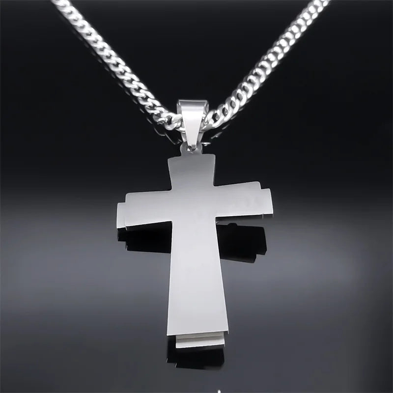 Jesus Cross Necklace Women Stainless Steel Chain for Men Silver Color Crucifix Religious Necklaces Jewelry Cruz collar N2343S05
