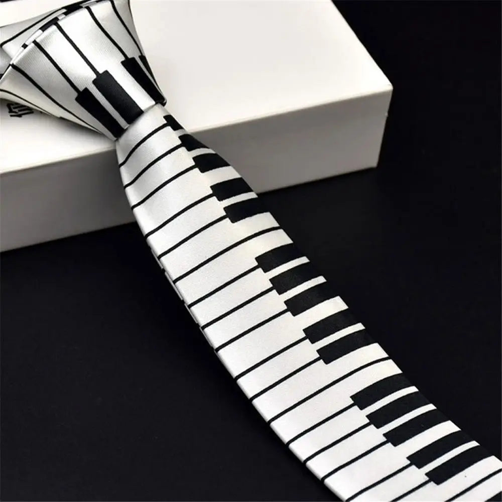 Gifts Classic for Men Fashion Black & White Skinny Tie Music Tie Piano Keyboard Necktie