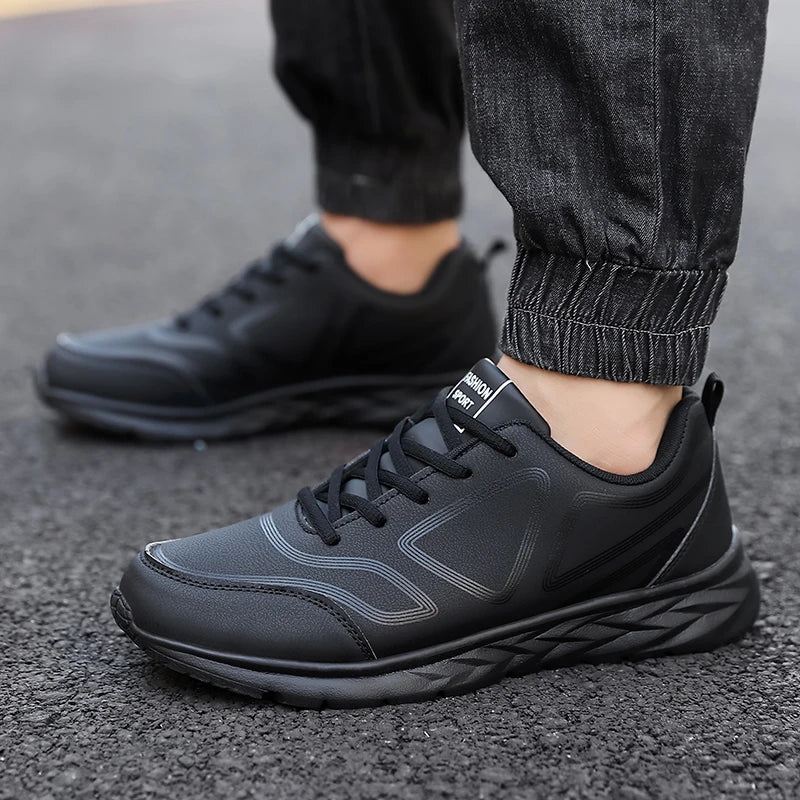 Men's Sports Shoes Leather Lightweight Comfortable Casual Shoes Cushioning Sports Shoes Outdoor Waterproof Walking Shoes for Men