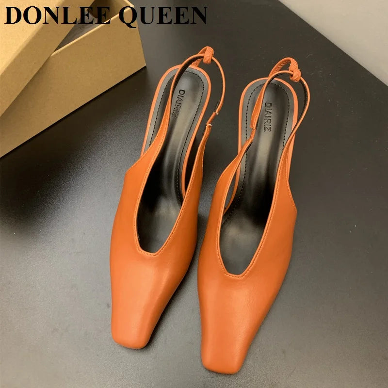 2026 New Spring Women Sandals Fashion Thin High Heels Pumps Square Toe Shallow Women's Shoes For Party Dress Mules Zapatos Mujer