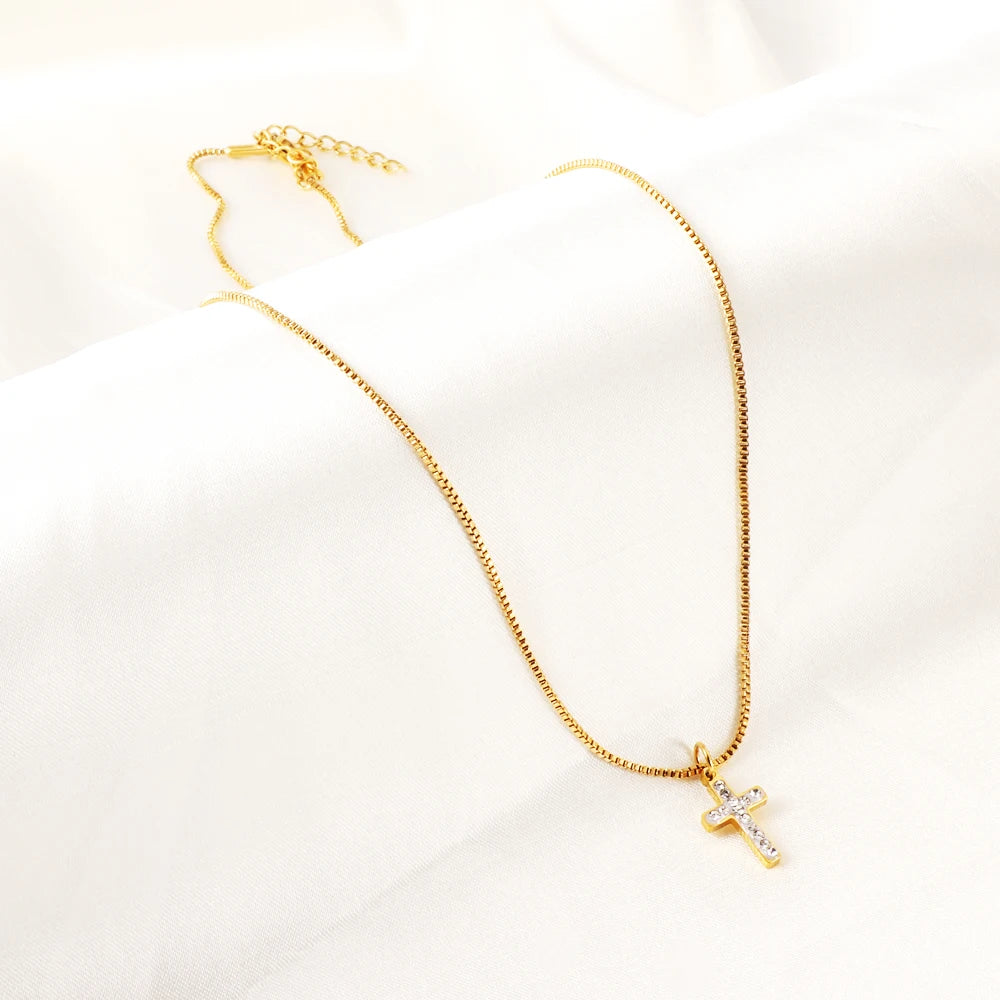 Classic Cross Pendant Necklaces For Women Girls Fashion Gold Plated Stainless Steel O Chain Collares Para Mujer Jewelry Gifts