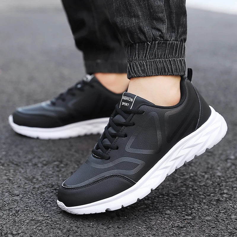 Men's Sports Shoes Leather Lightweight Comfortable Casual Shoes Cushioning Sports Shoes Outdoor Waterproof Walking Shoes for Men