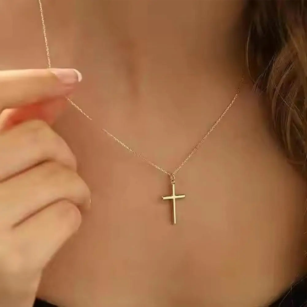 Christian Titanium Steel Cross Nacklace For Men Women Single Cross Pendant Necklace Women Men Link Chain Charm Necklace Jewelry