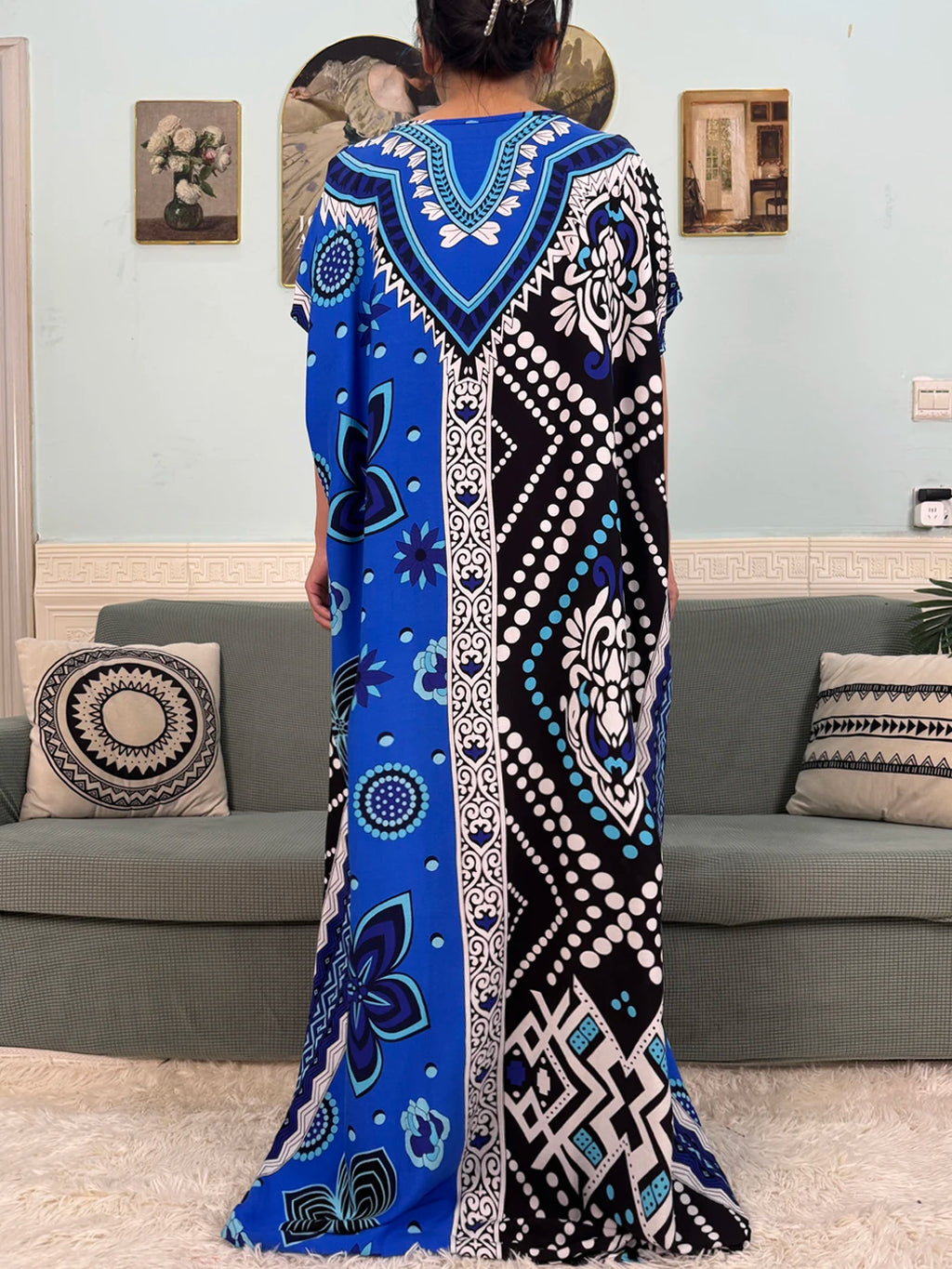 Muslim Abayas For Women 2025 Cotton Floral Printed Loose Caftan Marocain Femme Robe Eid Islam African Dresses With Pocket Scarf