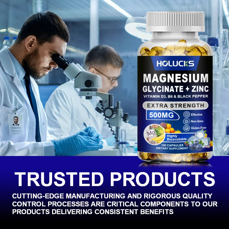 Magnesium Glycinate & Zinc 500mg - Chelated Supplement  - with Vitamin D3 & B6 - Support for Sleep, Muscle & Heart Health