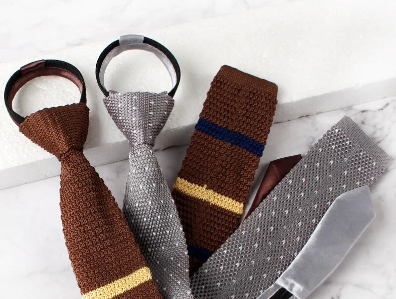 Wedding Ties For Man Fashion Black Neckties White Dress Shirts Collar Ties Gifts Zipper Knitting tie For Men Clothes Accessories